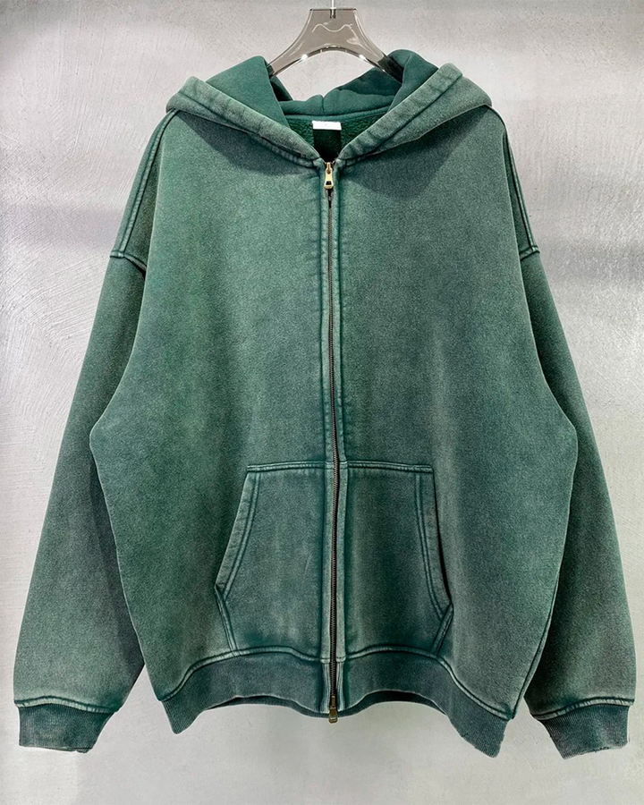 SAINT™ Washed 360GSM Loose Fit Zip Up Hoodie