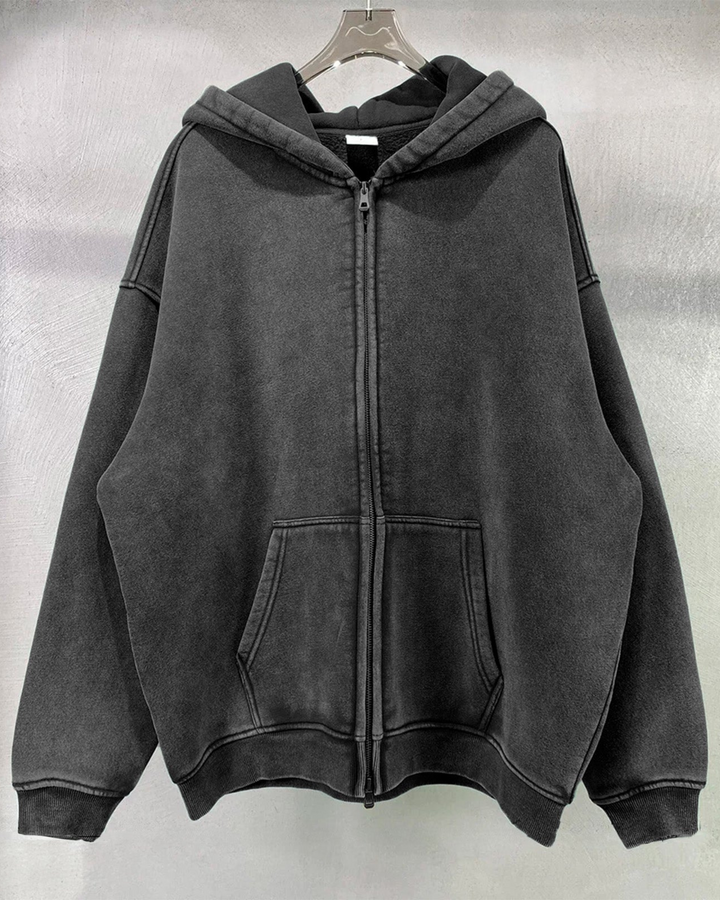 SAINT™ Washed 360GSM Loose Fit Zip Up Hoodie